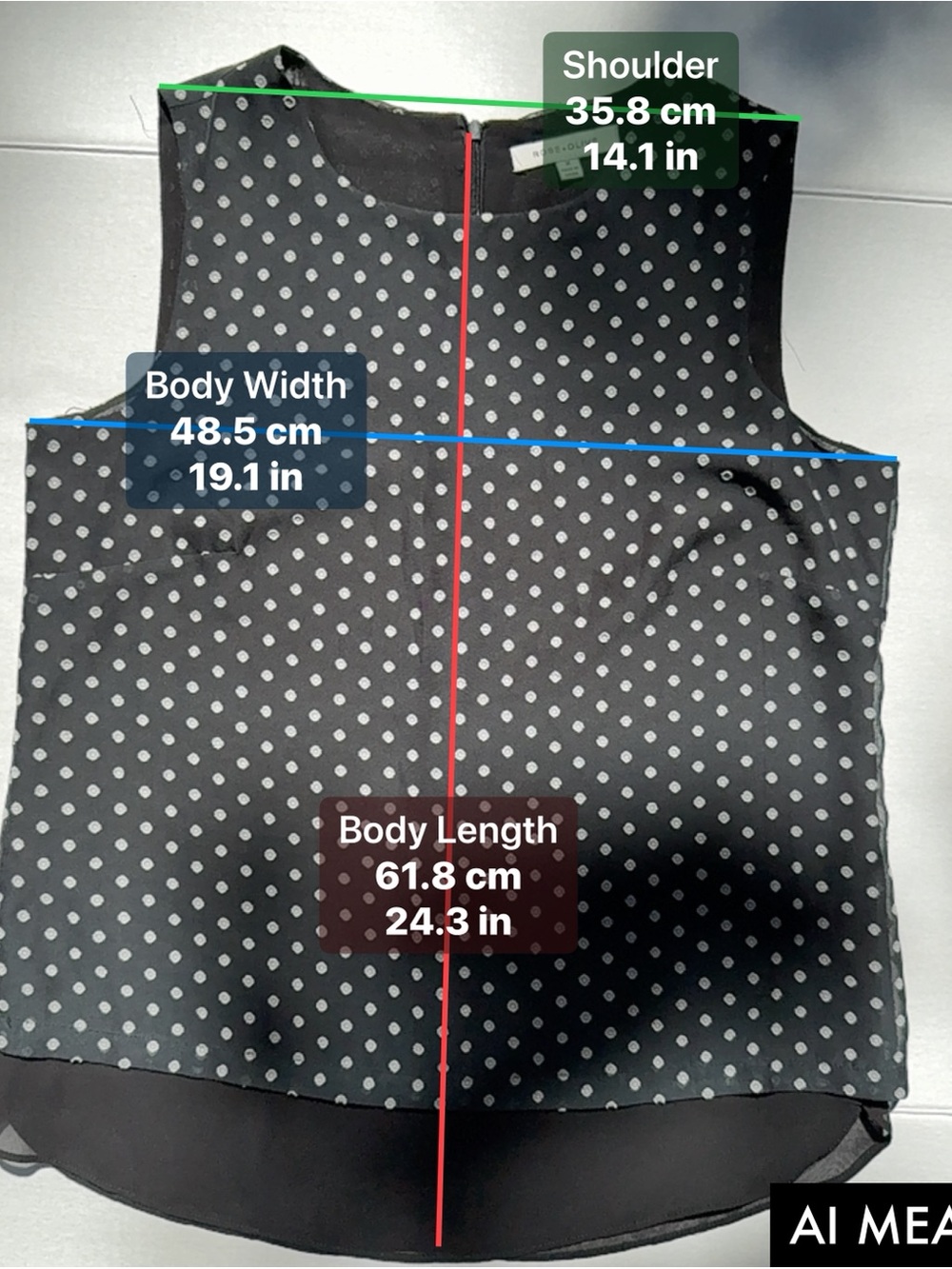 β’Rose + Olive Black White Polka Dot Layered Sleeveless Blouse Size M Chiffon Hem - Picture 9 of 12